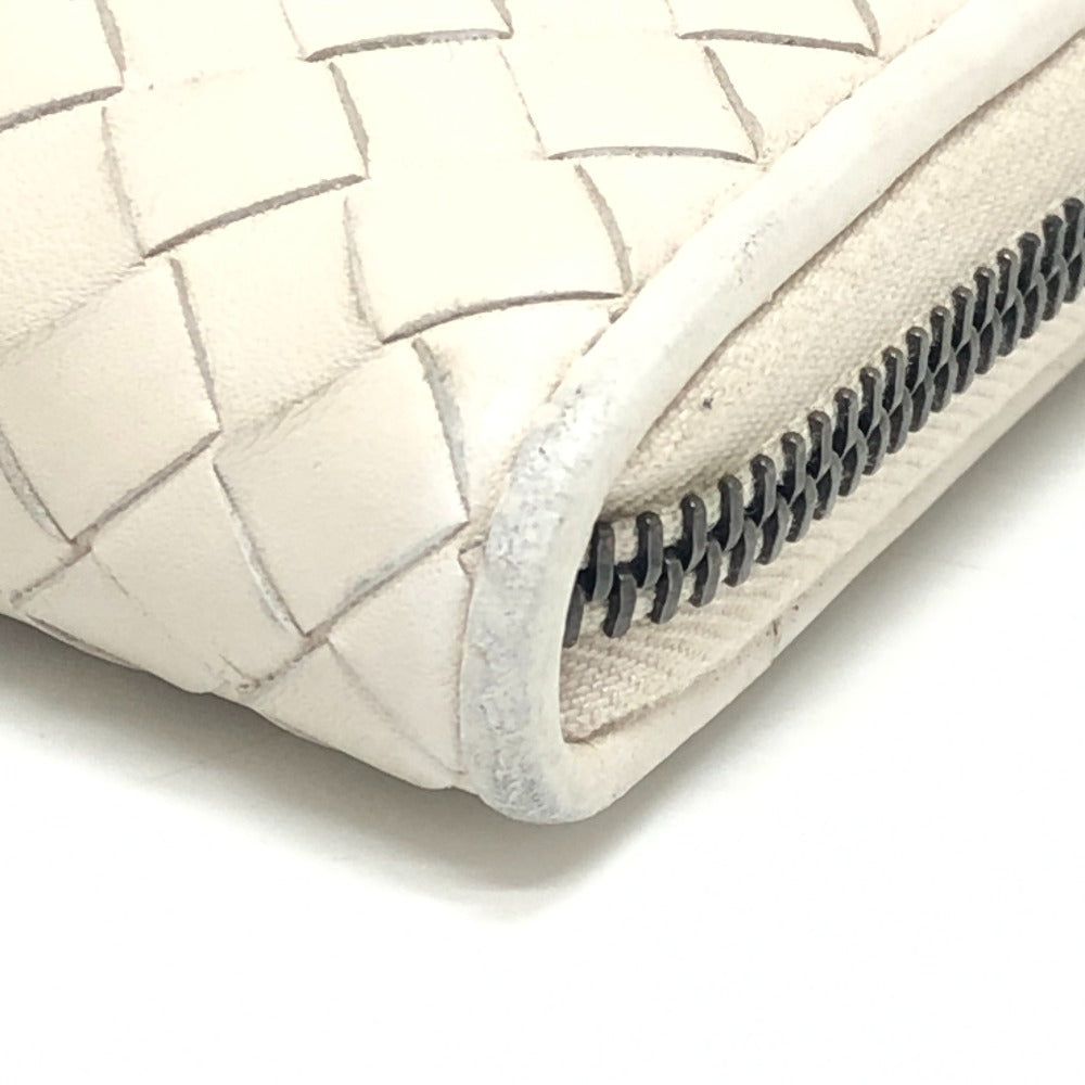BOTTEGA VENETA 114076 Intrecciato Long Wallet Round Zipper Long Wallet Leather Women's White