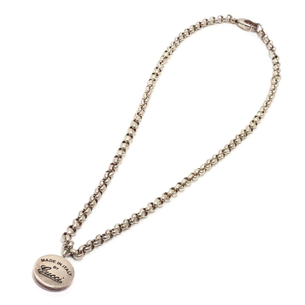 GUCCI Circle Logo Accessory Pendant Cursive Chain Necklace SV925 Women's Silver