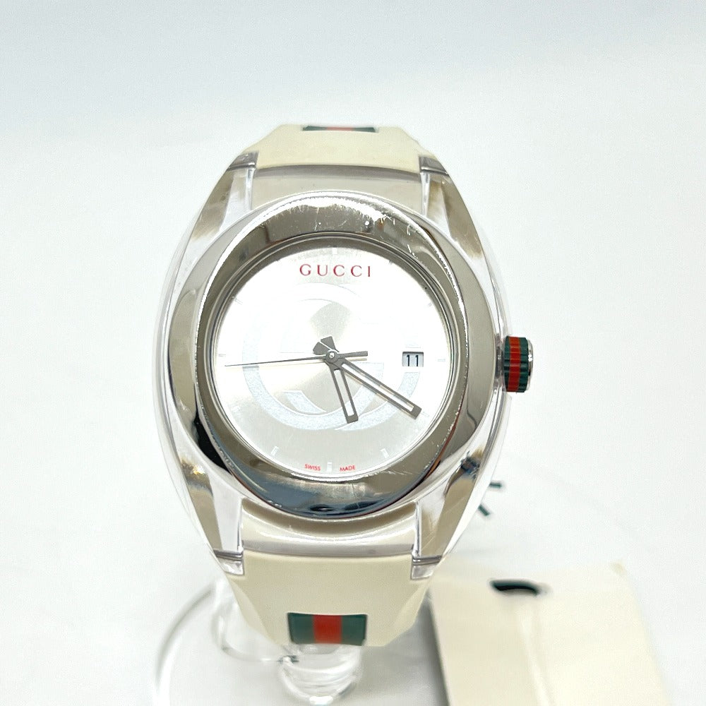 GUCCI 137.1 Sherry Line Date SS Rubber Belt Quartz Watch Plastic Men's White