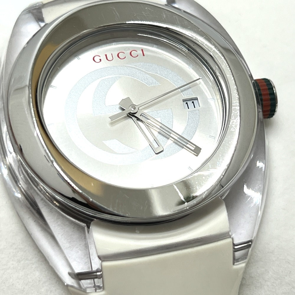 GUCCI 137.1 Sherry Line Date SS Rubber Belt Quartz Watch Plastic Men's White