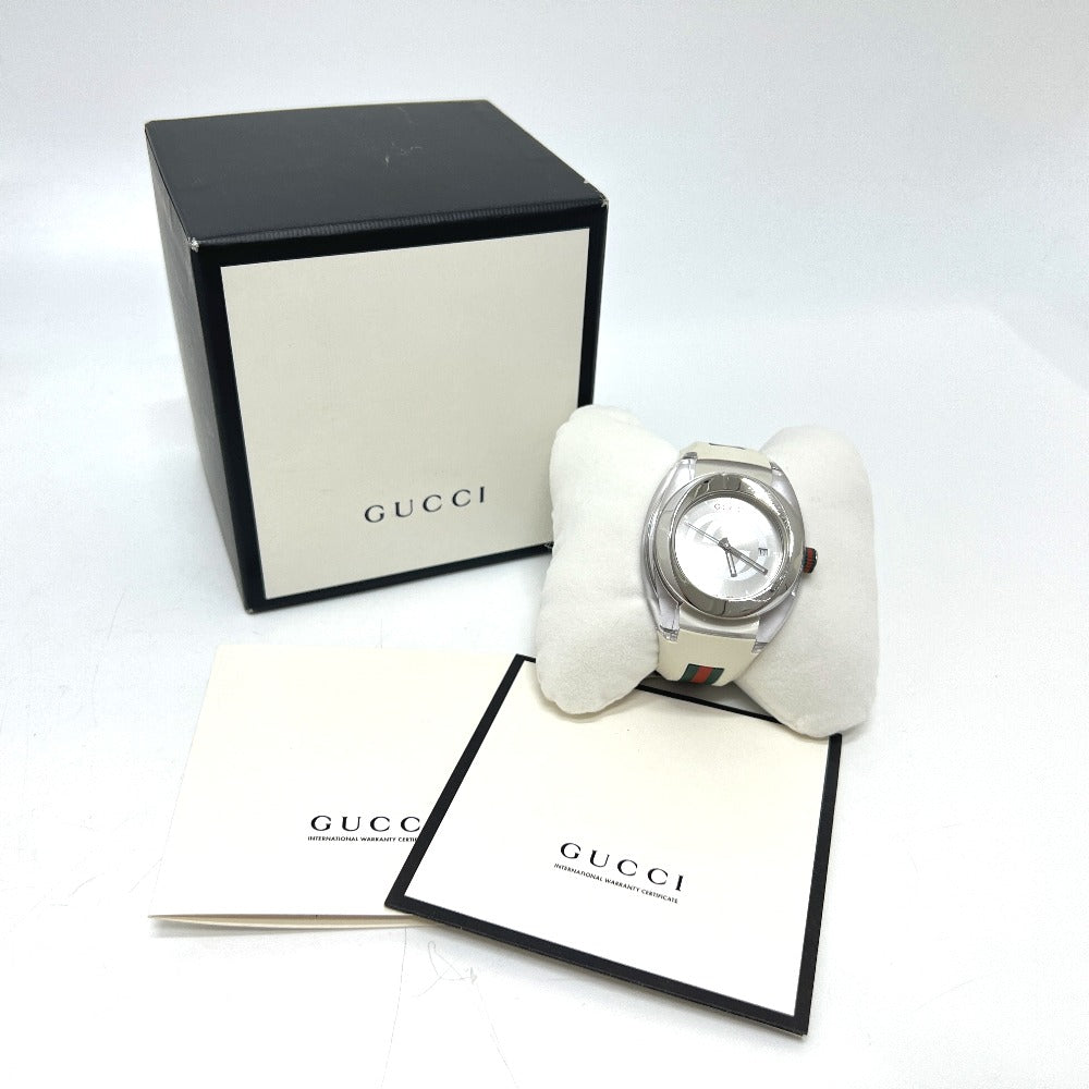 GUCCI 137.1 Sherry Line Date SS Rubber Belt Quartz Watch Plastic Men's White