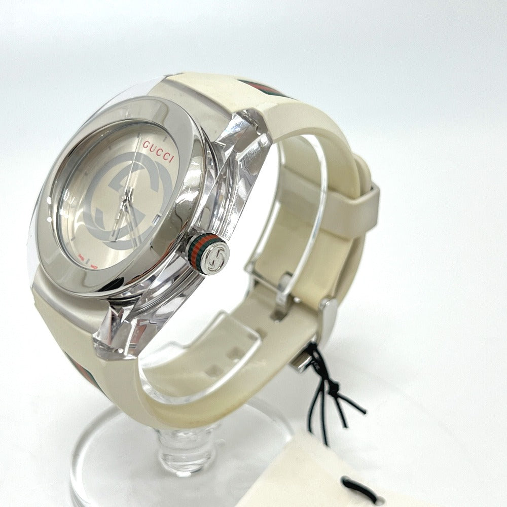 GUCCI 137.1 Sherry Line Date SS Rubber Belt Quartz Watch Plastic Men's White