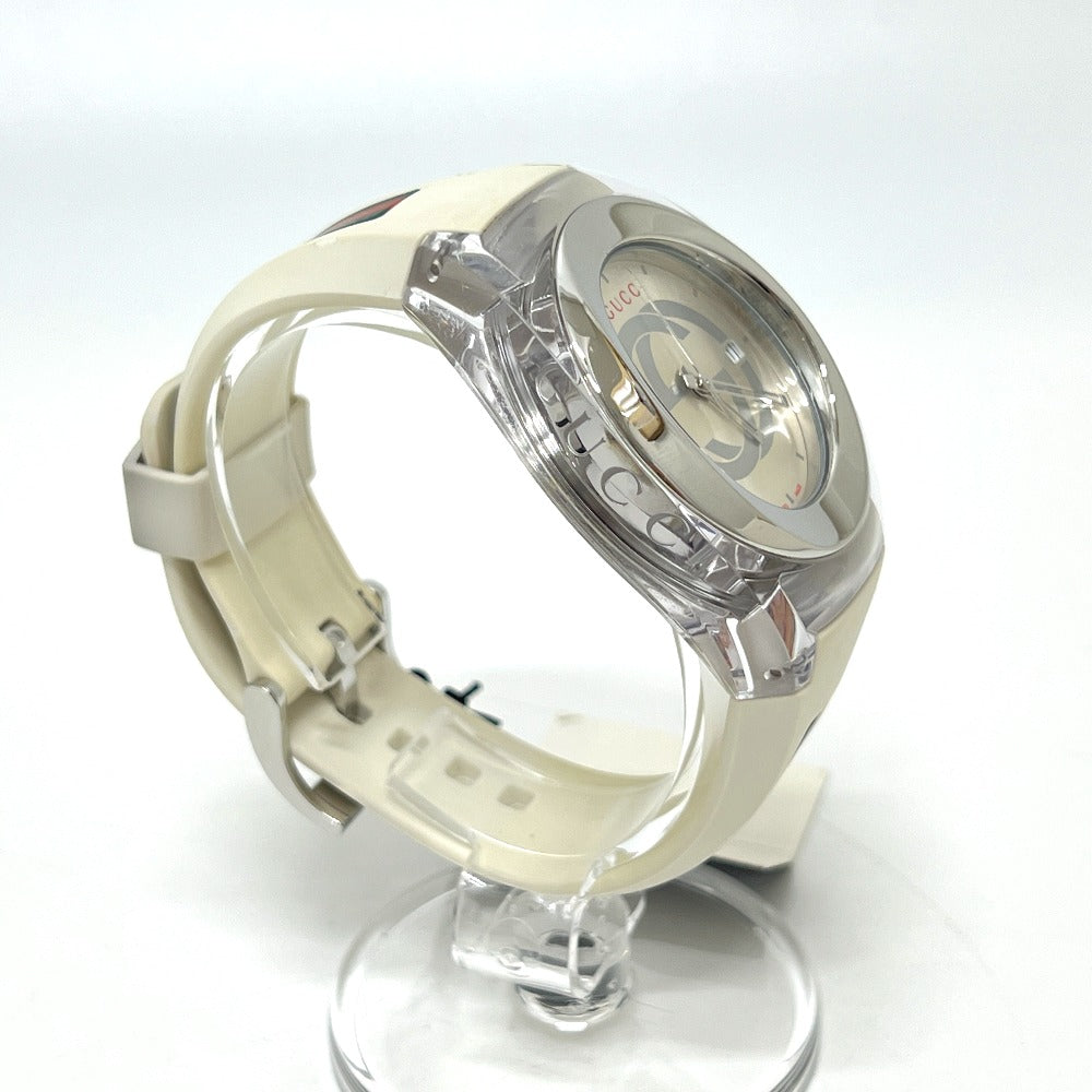 GUCCI 137.1 Sherry Line Date SS Rubber Belt Quartz Watch Plastic Men's White