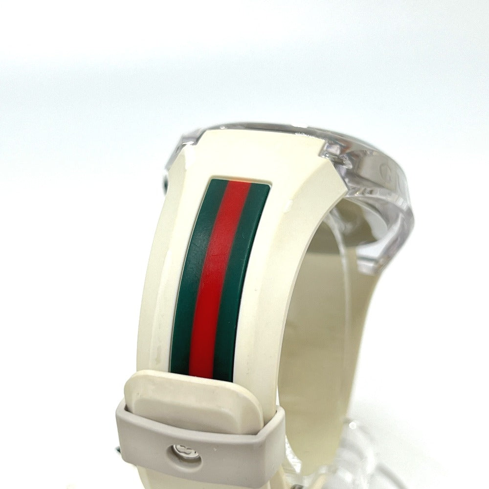 GUCCI 137.1 Sherry Line Date SS Rubber Belt Quartz Watch Plastic Men's White