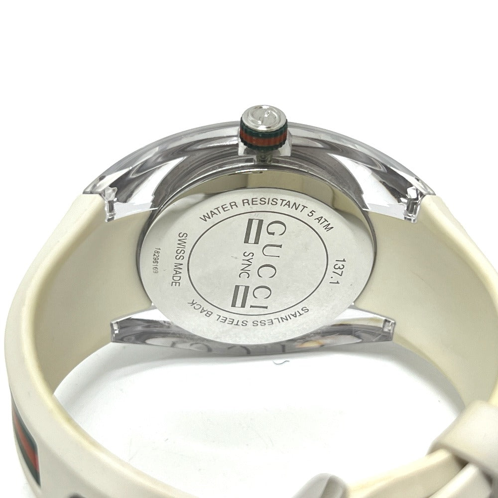 GUCCI 137.1 Sherry Line Date SS Rubber Belt Quartz Watch Plastic Men's White