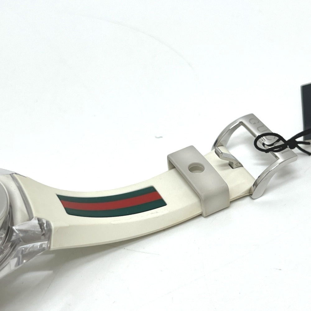 GUCCI 137.1 Sherry Line Date SS Rubber Belt Quartz Watch Plastic Men's White