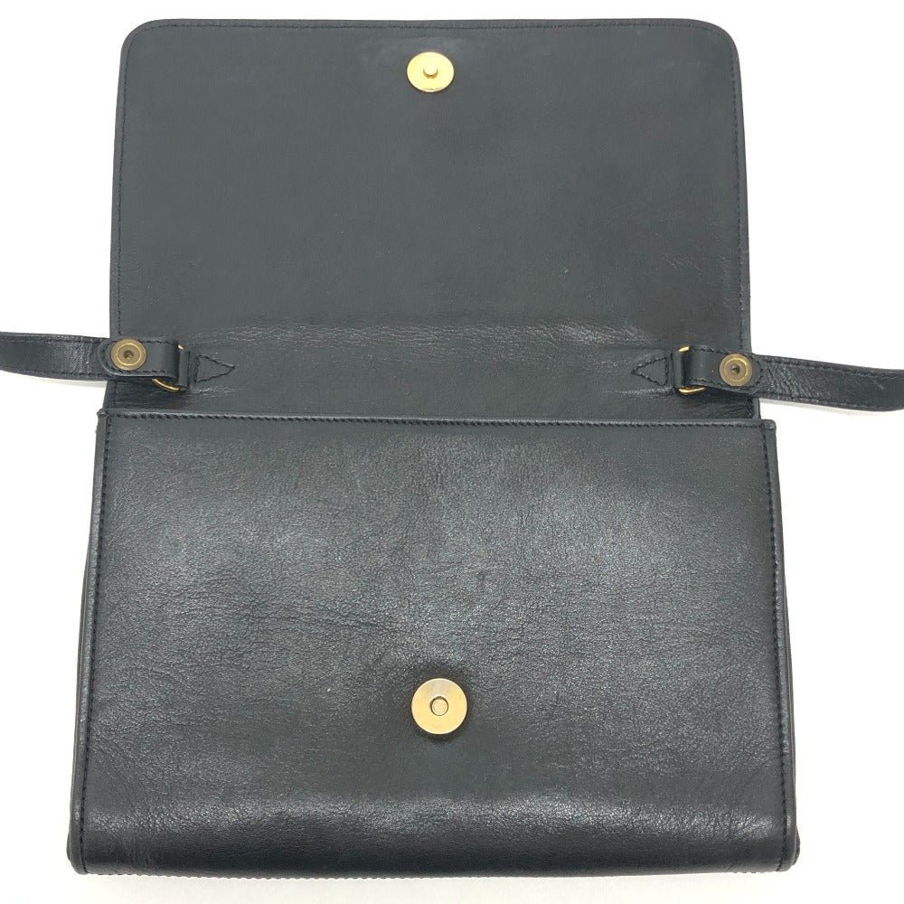 CELINE Logo Bag Clutch Bag Quilted Crossbody Pochette Shoulder Bag Leather Women's Black