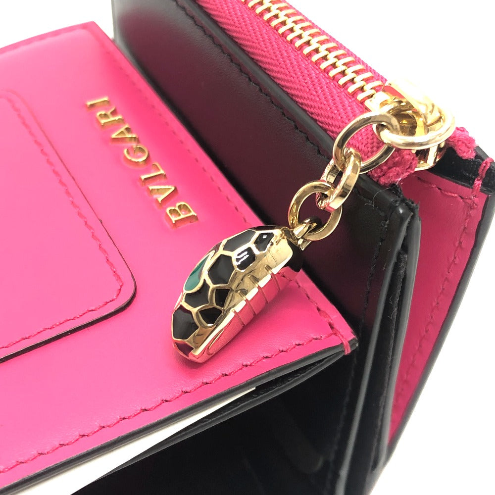 BVLGARI 288858 セルペンティ ウォレット 財布 ミニ財布 3つ折り財布 レザー レディース ピンク