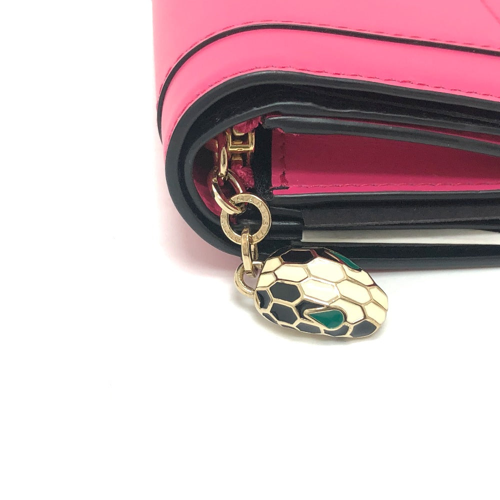 BVLGARI 288858 セルペンティ ウォレット 財布 ミニ財布 3つ折り財布 レザー レディース ピンク