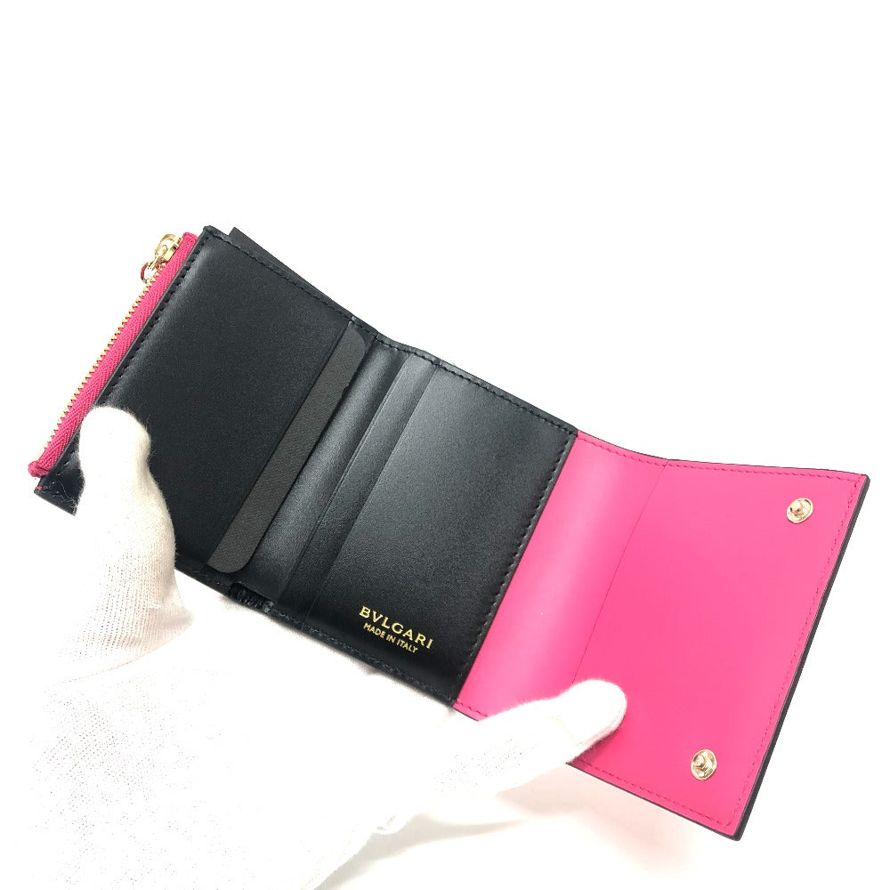 BVLGARI 288858 セルペンティ ウォレット 財布 ミニ財布 3つ折り財布 レザー レディース ピンク