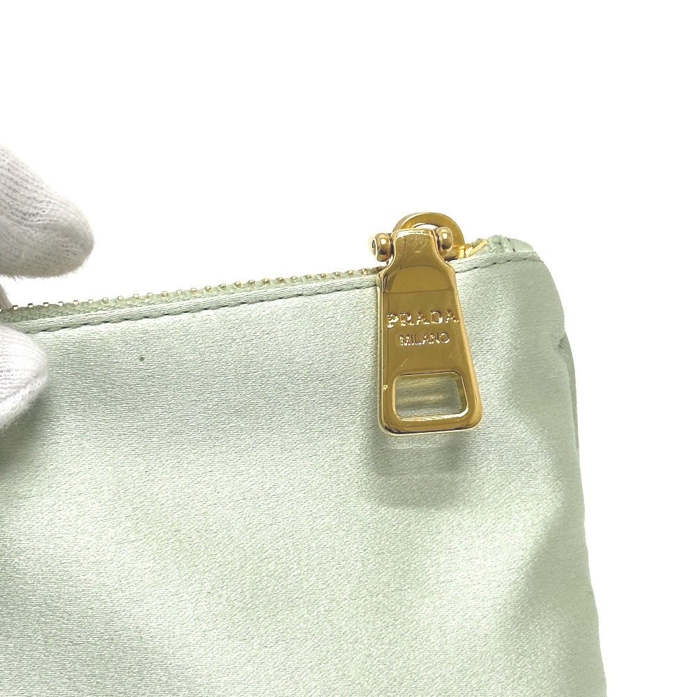 PRADA 1M1214 ロゴ リボン フラット クラッチバッグ メイクポーチ マルチポーチ 化粧ポーチ ポーチ サテン レディース ACQUA グリーン系