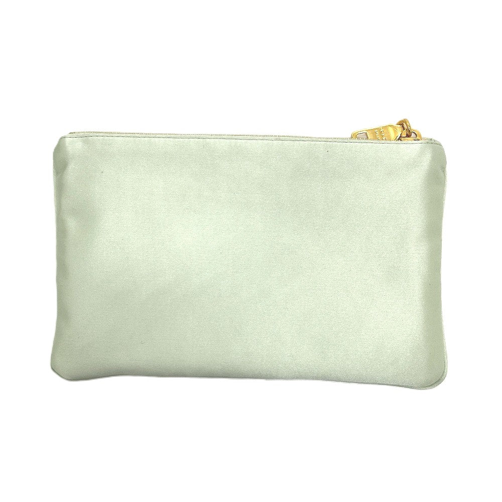 PRADA 1M1214 ロゴ リボン フラット クラッチバッグ メイクポーチ マルチポーチ 化粧ポーチ ポーチ サテン レディース ACQUA グリーン系