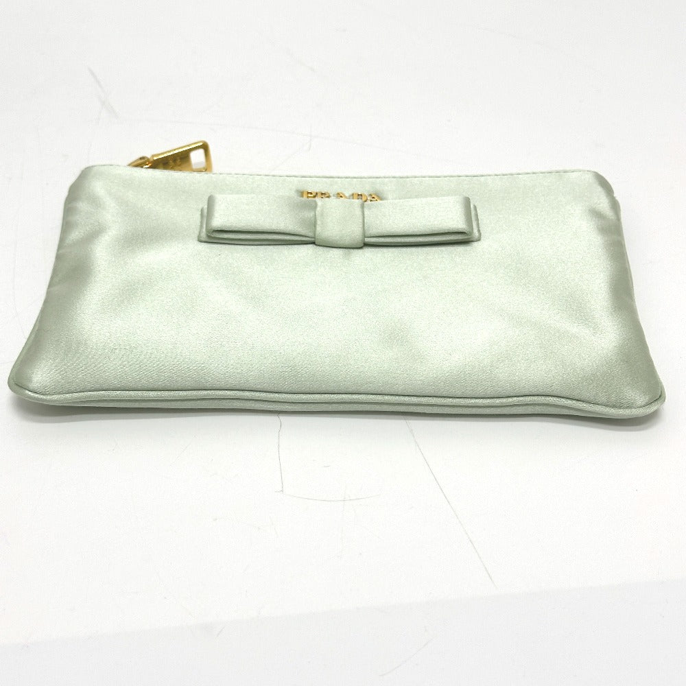 PRADA 1M1214 ロゴ リボン フラット クラッチバッグ メイクポーチ マルチポーチ 化粧ポーチ ポーチ サテン レディース ACQUA グリーン系