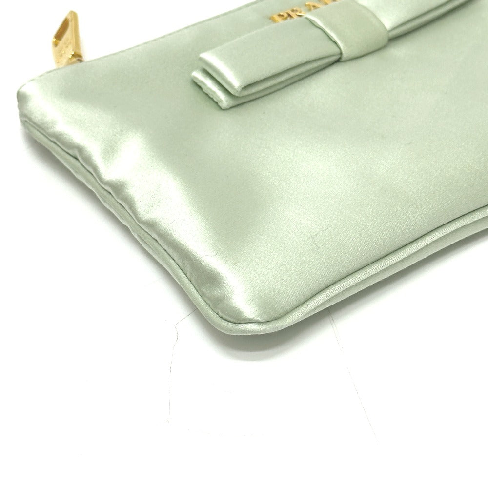 PRADA 1M1214 ロゴ リボン フラット クラッチバッグ メイクポーチ マルチポーチ 化粧ポーチ ポーチ サテン レディース ACQUA グリーン系