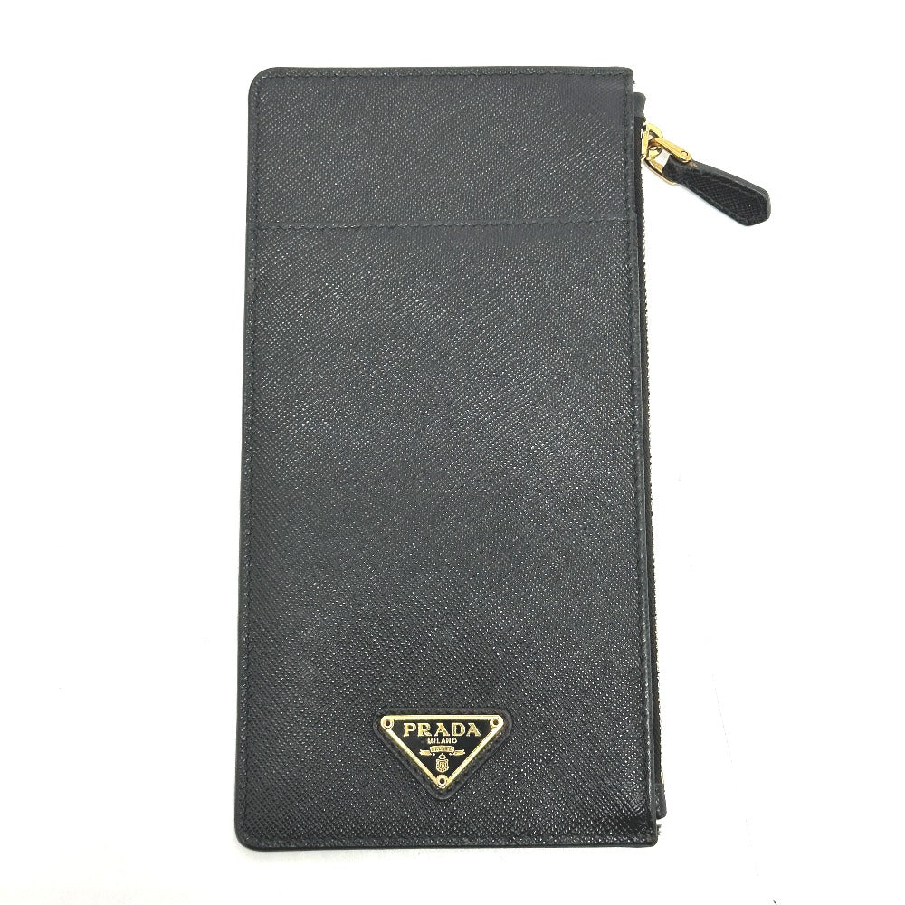 PRADA 1MB025 トライアングルプレート ドキュメントホルダー フラグメントケース カードケース フラット 長財布 サフィアーノレザ－ レディース ブラック