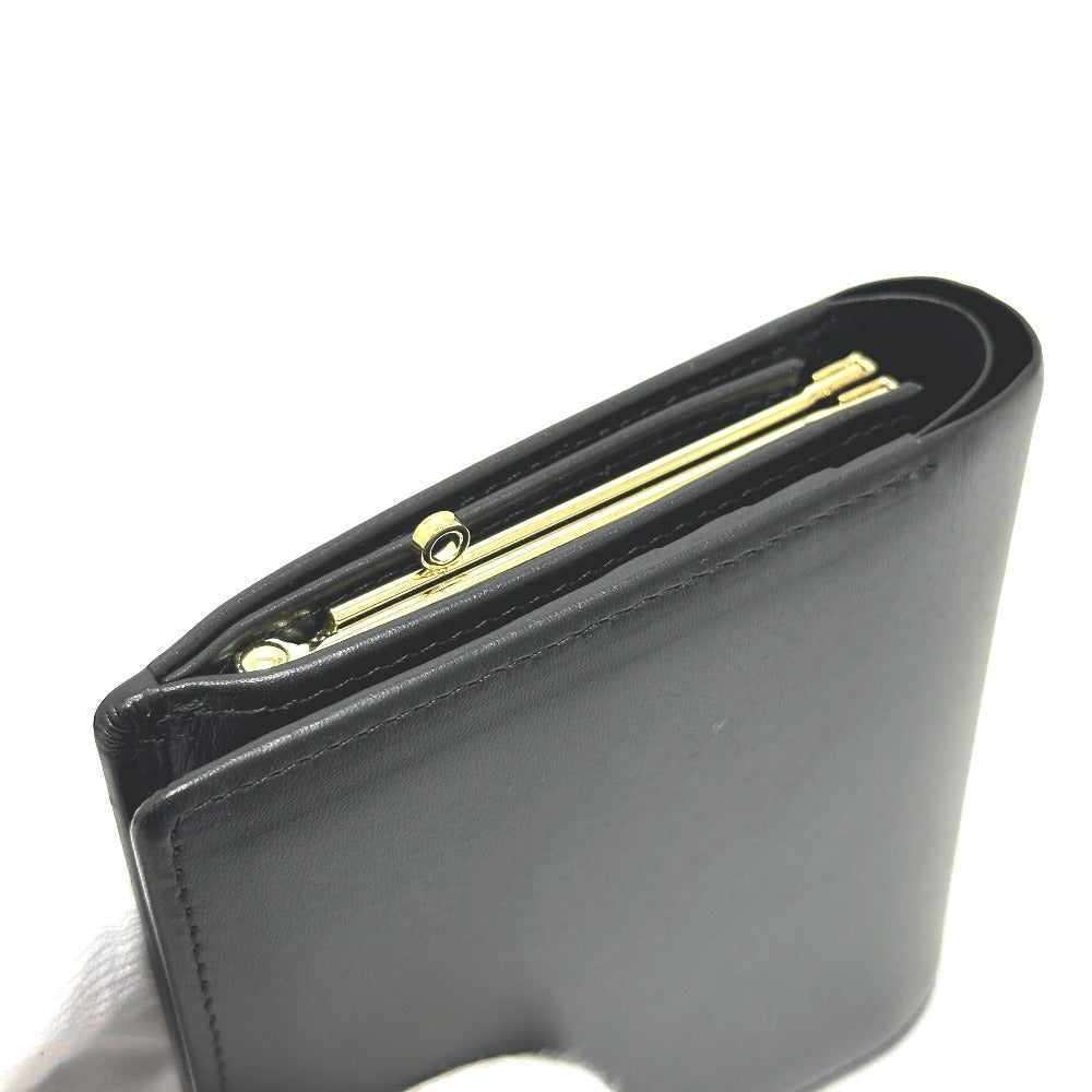 OMEGA ロゴ がま口 短財布 コンパクトウォレット ミニウォレット 2つ折り財布 レザー メンズ ブラック