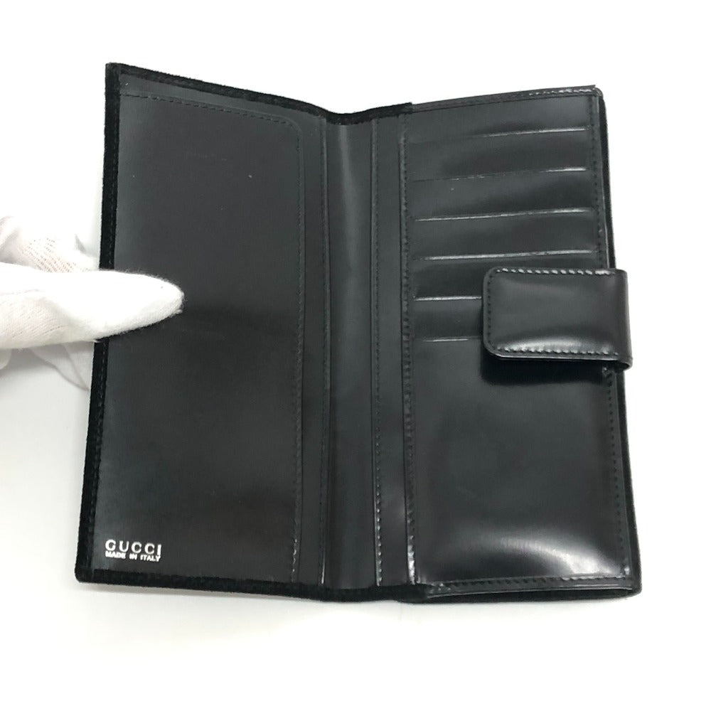 GUCCI Old Gucci Interlocking G Long Wallet, Flap Wallet, Suede/Patent Leather, Women's, Black