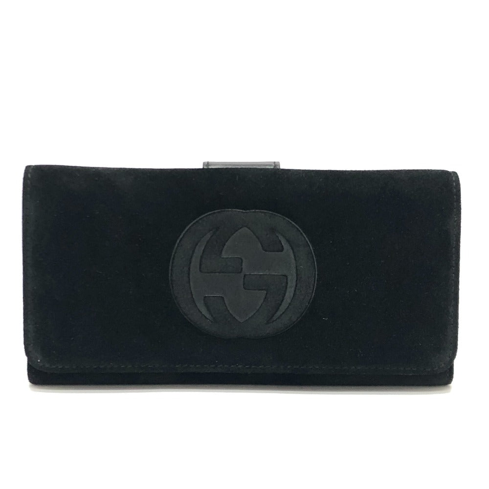 GUCCI Old Gucci Interlocking G Long Wallet, Flap Wallet, Suede/Patent Leather, Women's, Black