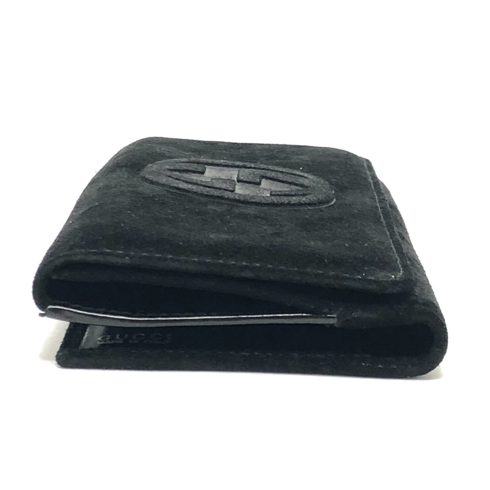 GUCCI Old Gucci Interlocking G Long Wallet, Flap Wallet, Suede/Patent Leather, Women's, Black