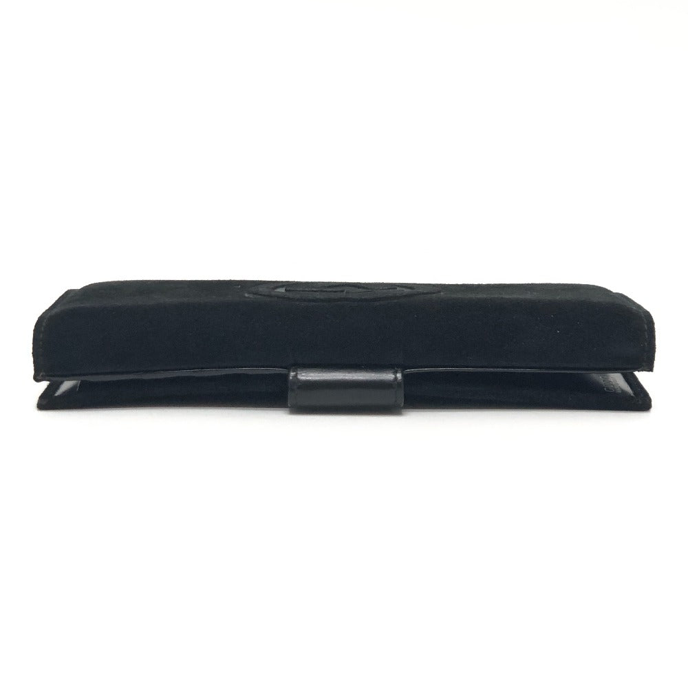GUCCI Old Gucci Interlocking G Long Wallet, Flap Wallet, Suede/Patent Leather, Women's, Black