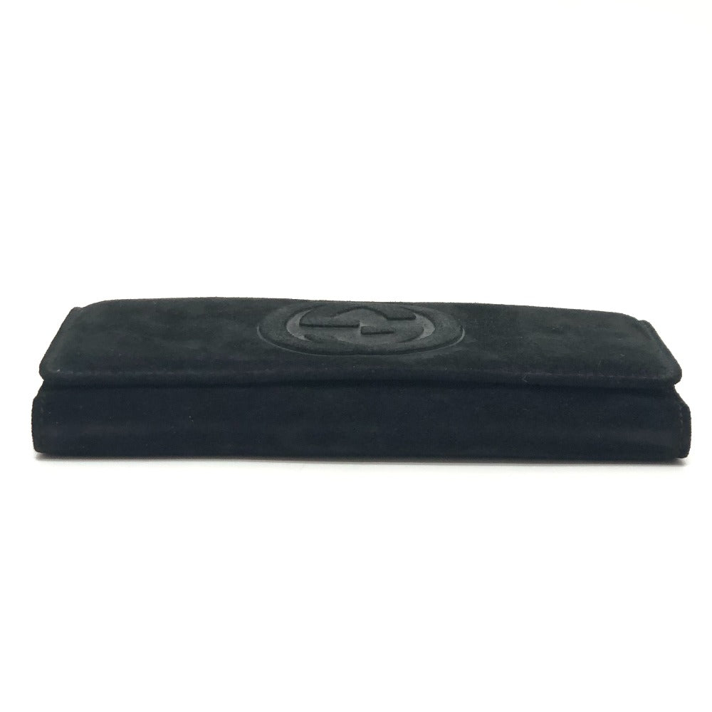 GUCCI Old Gucci Interlocking G Long Wallet, Flap Wallet, Suede/Patent Leather, Women's, Black