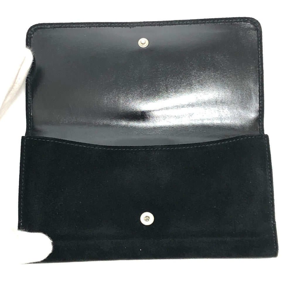 GUCCI Old Gucci Interlocking G Long Wallet, Flap Wallet, Suede/Patent Leather, Women's, Black