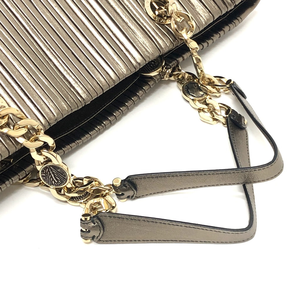 BVLGARI Monete Nappa Plisse Bag, Chain Shoulder Bag, Tote Bag, Leather, Women's, Gold