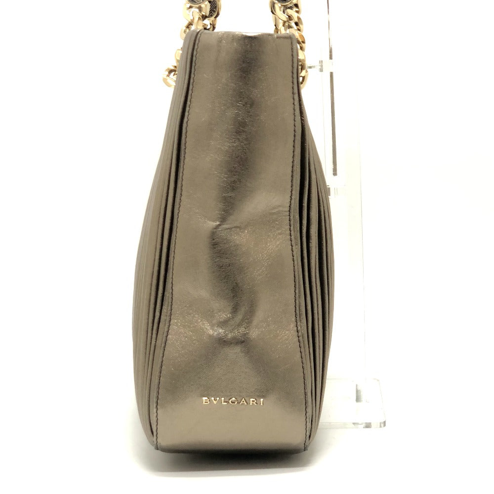 BVLGARI Monete Nappa Plisse Bag, Chain Shoulder Bag, Tote Bag, Leather, Women's, Gold