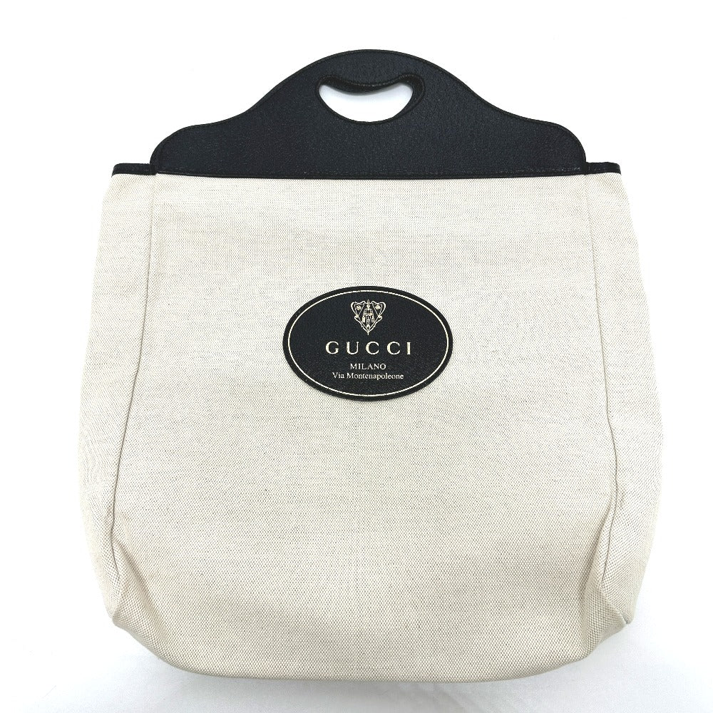 GUCCI 284156 クレストロゴ カバン ハンドバッグ キャンバス/レザー レディース ベージュ×ブラック