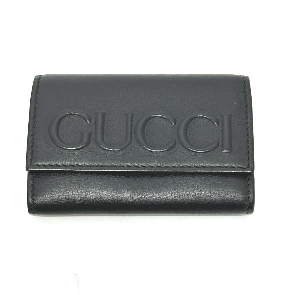GUCCI 428781 Embossed Logo Keychain Key Ring 6-Key Case Leather Women's Black