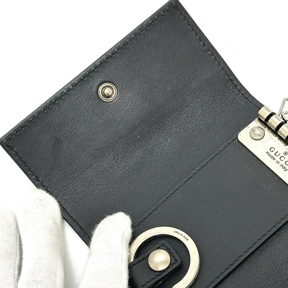 GUCCI 428781 Embossed Logo Keychain Key Ring 6-Key Case Leather Women's Black