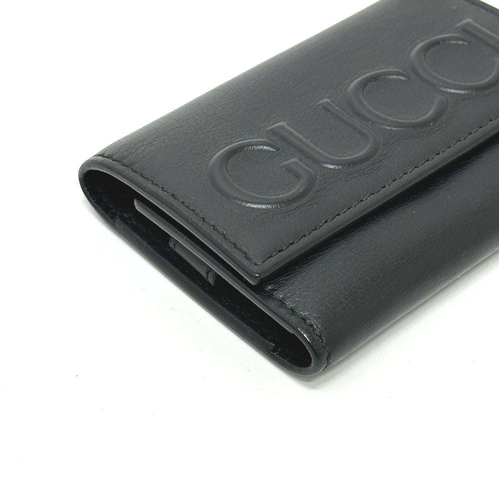GUCCI 428781 Embossed Logo Keychain Key Ring 6-Key Case Leather Women's Black