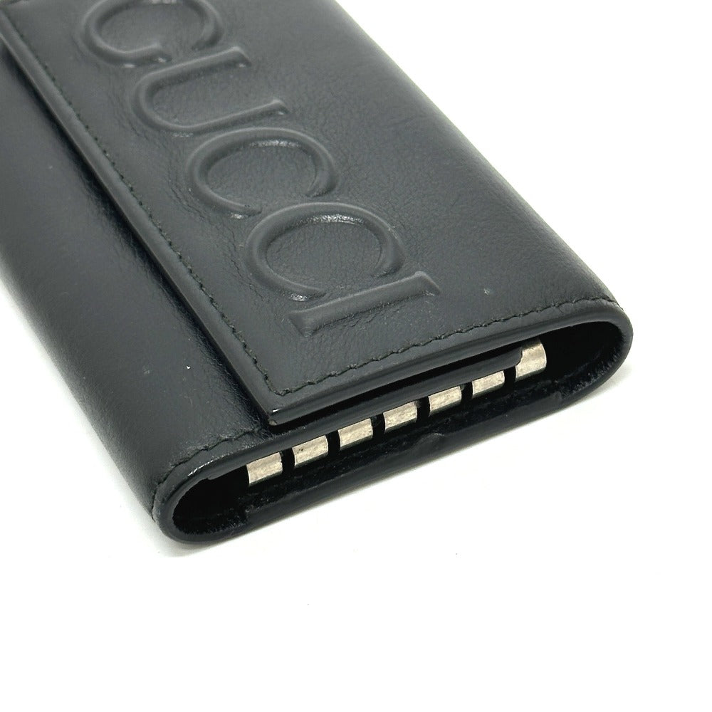 GUCCI 428781 Embossed Logo Keychain Key Ring 6-Key Case Leather Women's Black