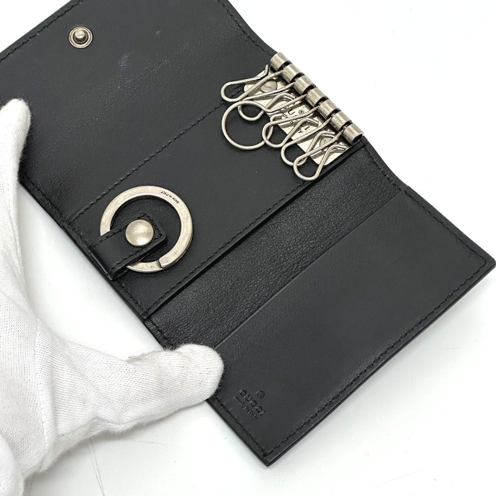 GUCCI 428781 Embossed Logo Keychain Key Ring 6-Key Case Leather Women's Black