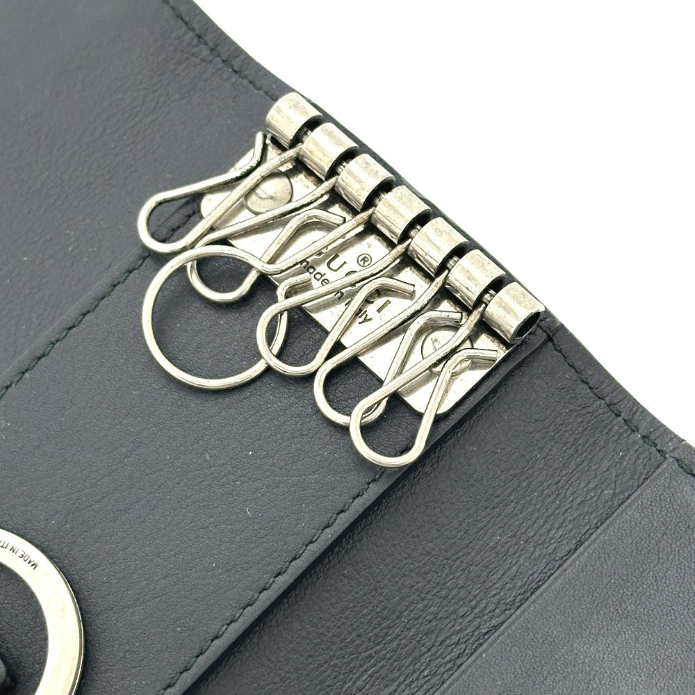 GUCCI 428781 Embossed Logo Keychain Key Ring 6-Key Case Leather Women's Black