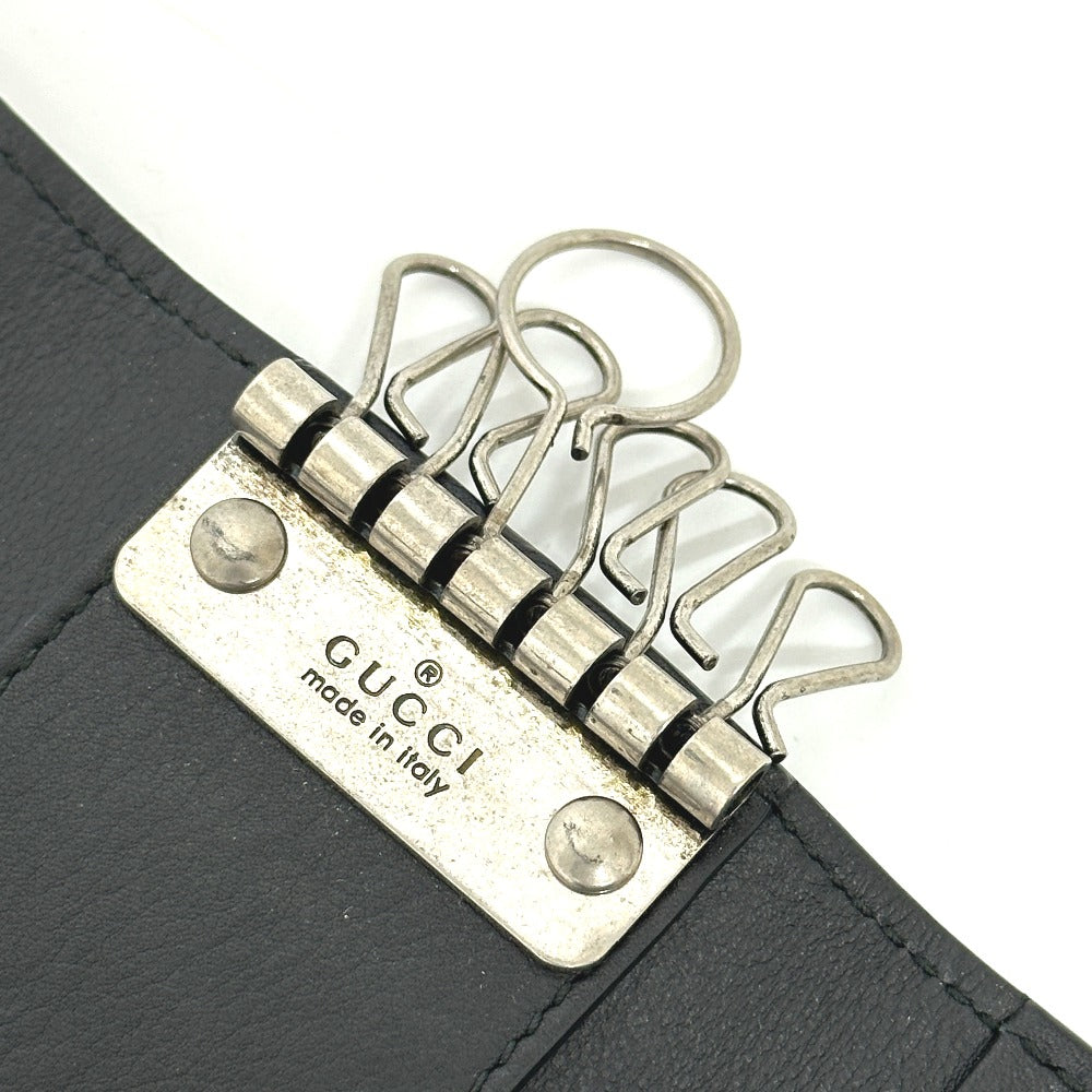 GUCCI 428781 Embossed Logo Keychain Key Ring 6-Key Case Leather Women's Black