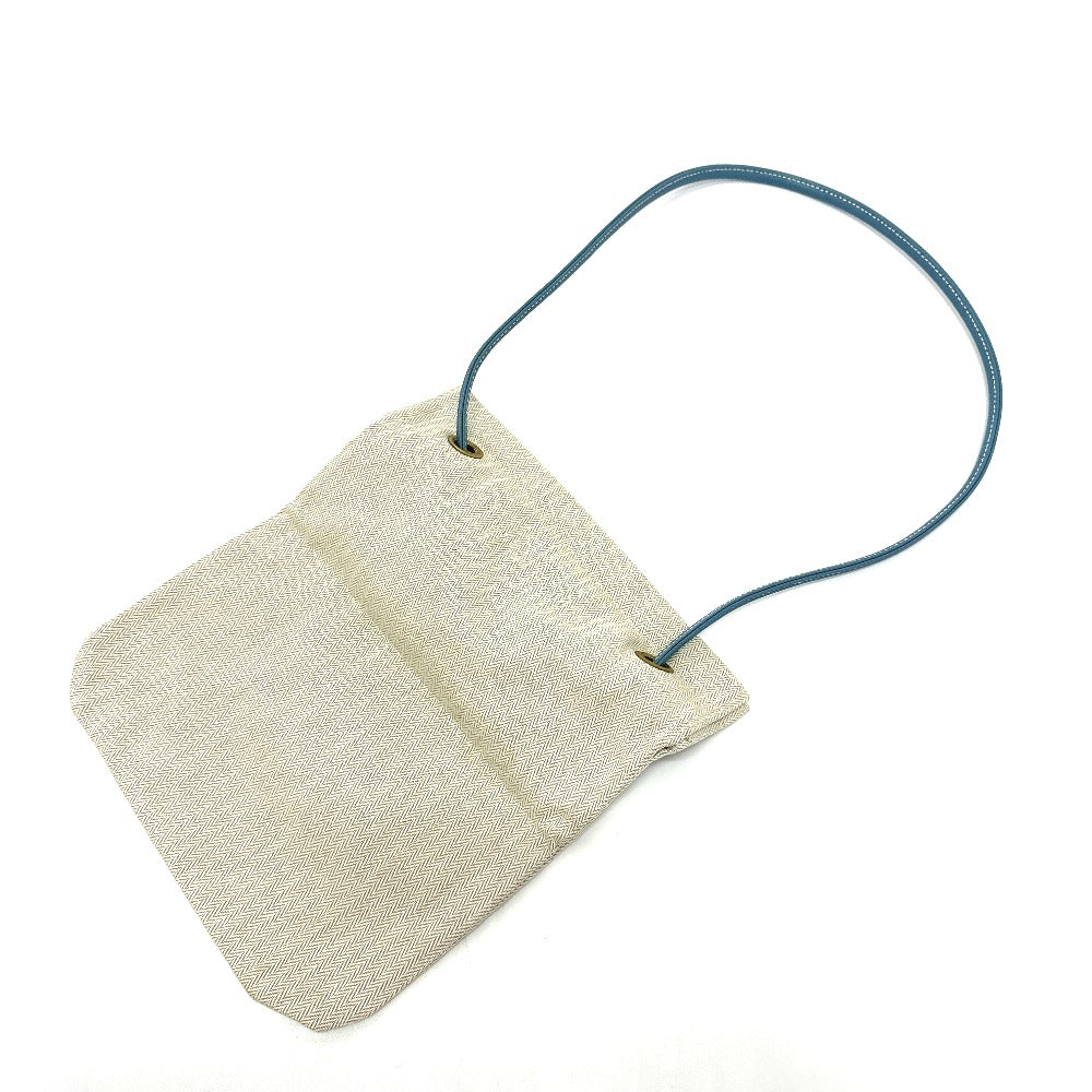 HERMES Logo Aline PM Shoulder Bag Canvas Women's Beige x Blue