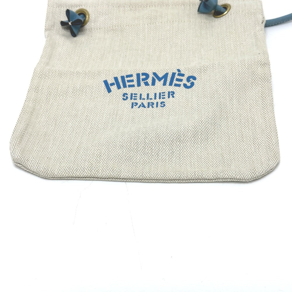 HERMES Logo Aline PM Shoulder Bag Canvas Women's Beige x Blue
