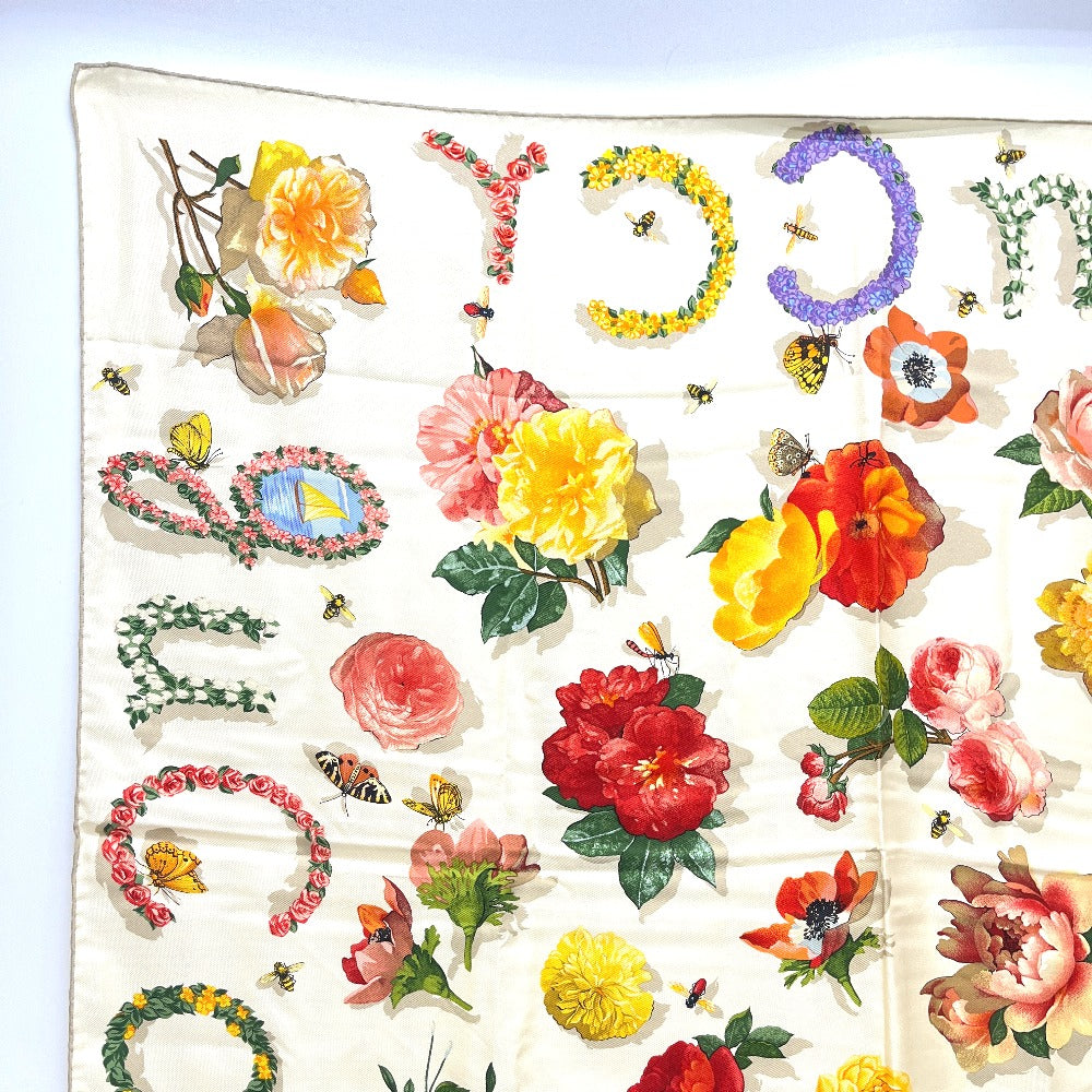 GUCCI フローラライン 花 昆虫 ファッション小物 アパレル 花柄 大判 スカーフ シルク レディース ベージュ