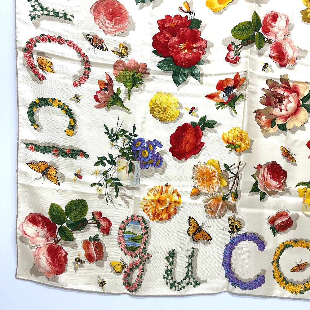GUCCI フローラライン 花 昆虫 ファッション小物 アパレル 花柄 大判 スカーフ シルク レディース ベージュ