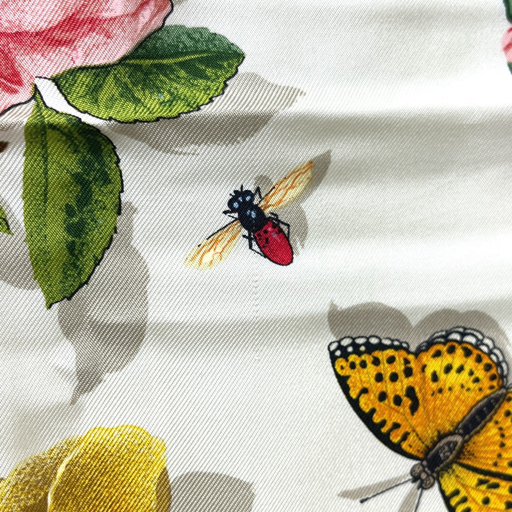GUCCI フローラライン 花 昆虫 ファッション小物 アパレル 花柄 大判 スカーフ シルク レディース ベージュ