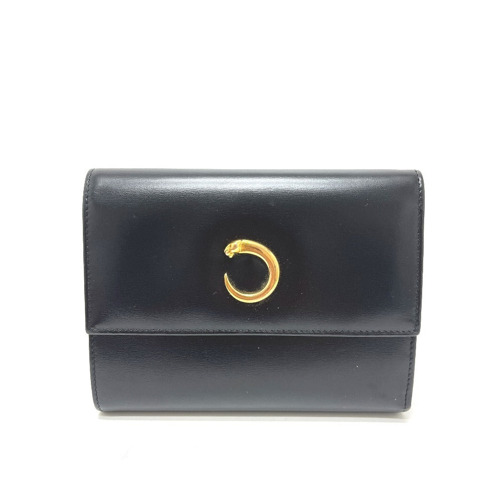 CARTIER Panthère Short Wallet, 3-fold wallet, Leather, Women's, Black