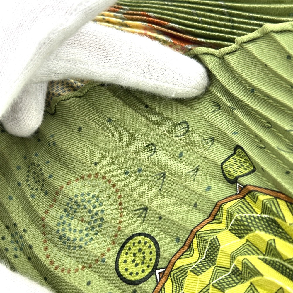 HERMES プリーツスカーフ プリーツ・カレ オーストラリアの夢思い出 プリーツ スカーフ シルク レディース グリーン