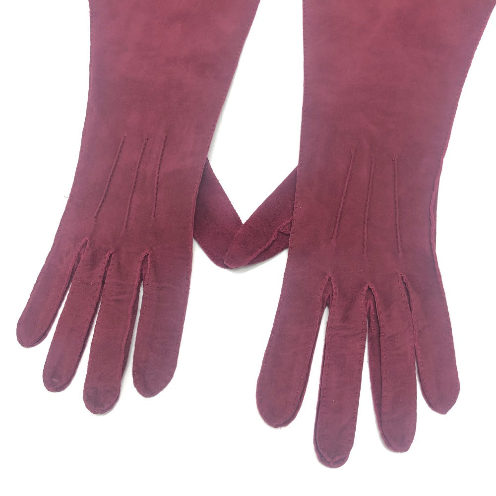 CHANEL CC Mark Logo Stitch Long Gloves Fashion Accessories gloves suede wine-red Used