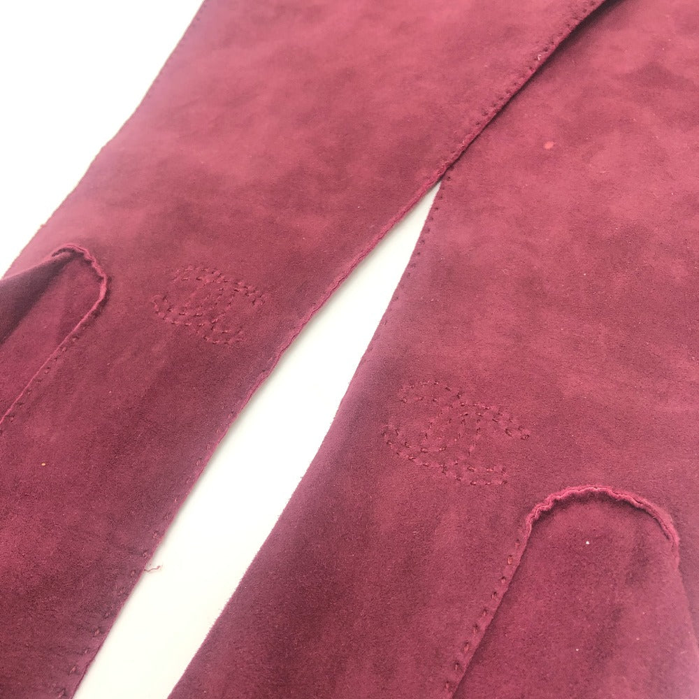 CHANEL CC Mark Logo Stitch Long Gloves Fashion Accessories gloves suede wine-red Used