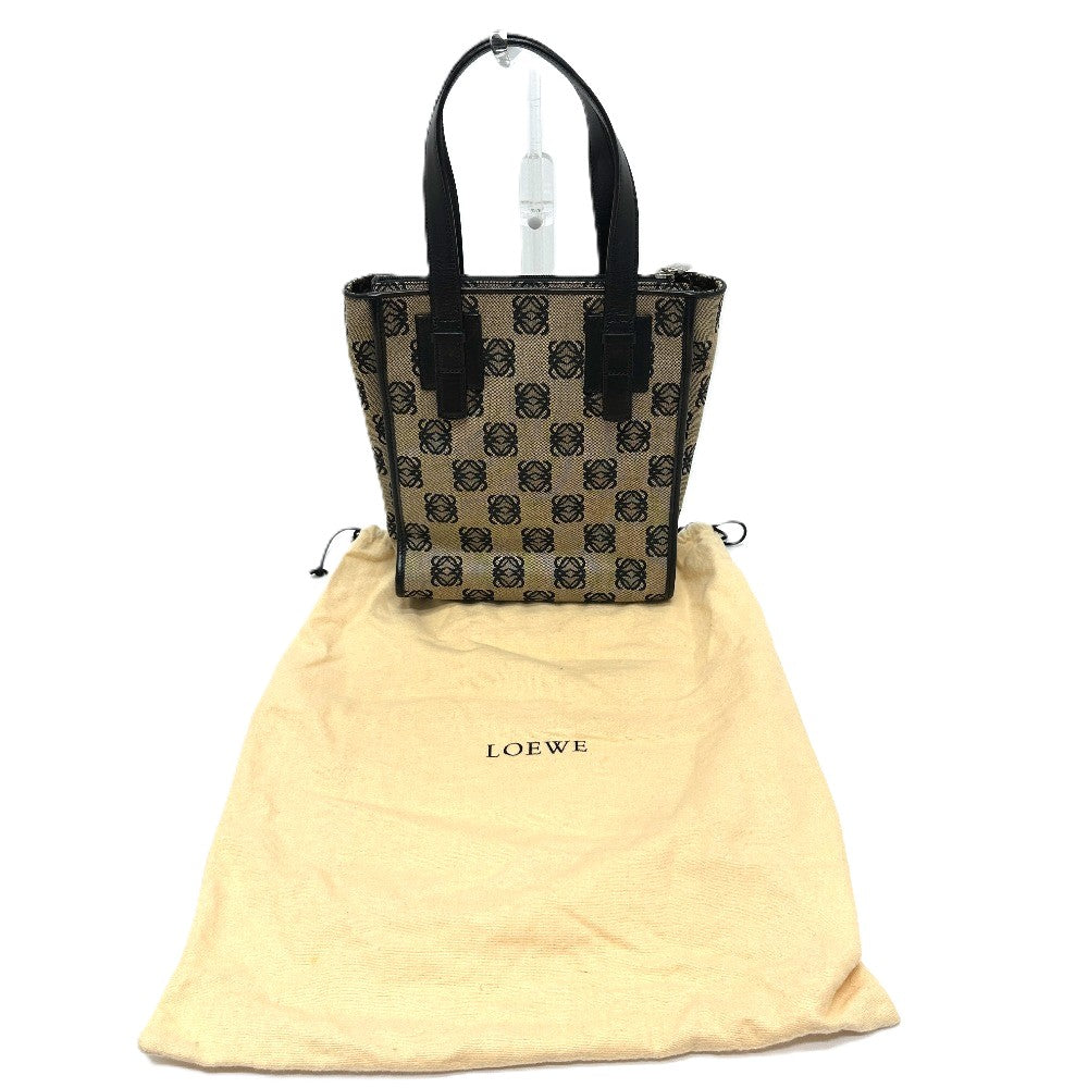 LOEWE anagram Tote Bag Handbag Hand Bag Canvas Beige/Black Used