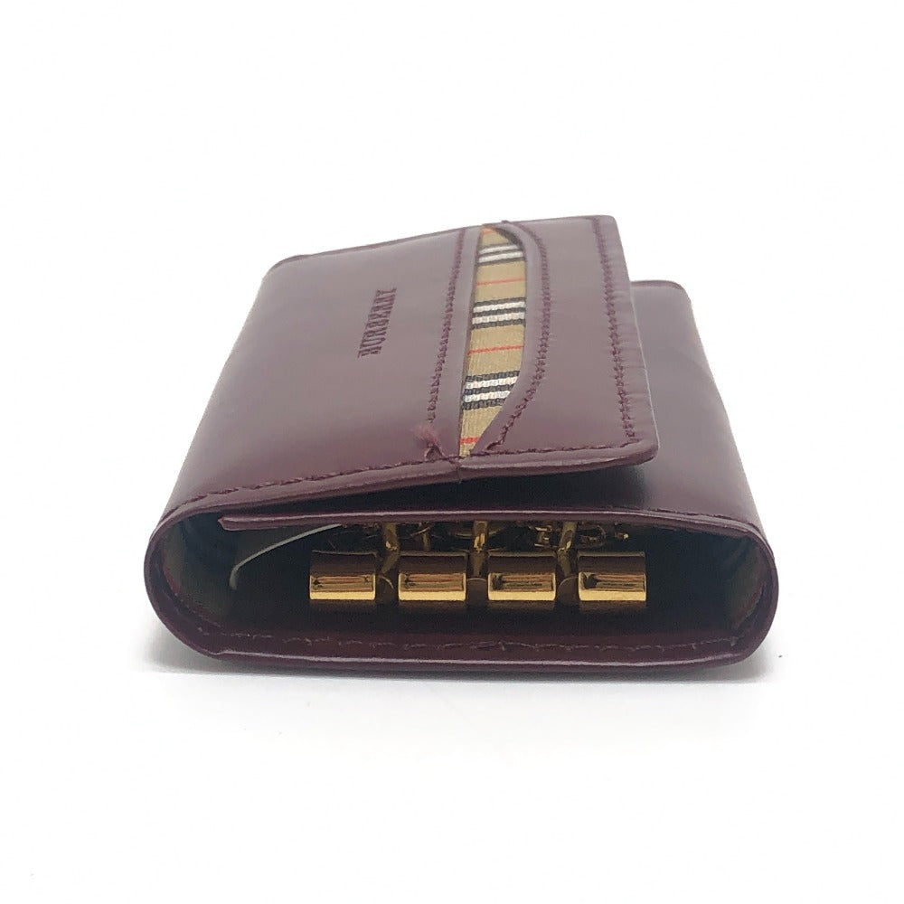 BURBERRY Check pattern nova check 3 sets of accessories Key Case Leather wine-red Used