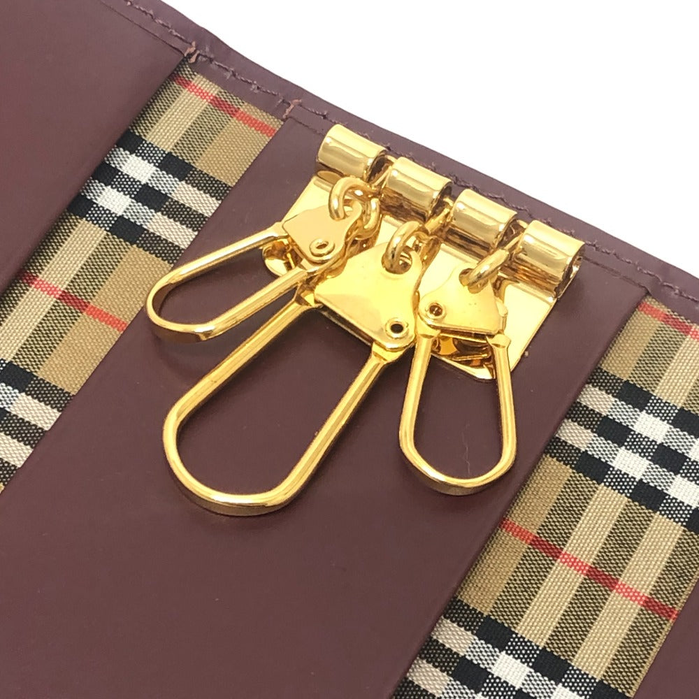BURBERRY Check pattern nova check 3 sets of accessories Key Case Leather wine-red Used