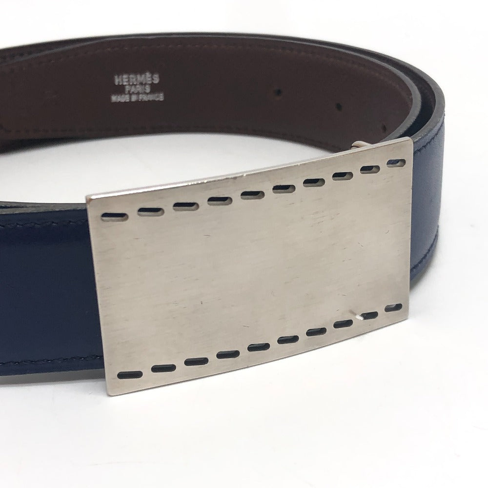 HERMES Stitched square buckle Reversible belt for bottoms. belt Bock Scarf / Epsom Blue x Brown Used