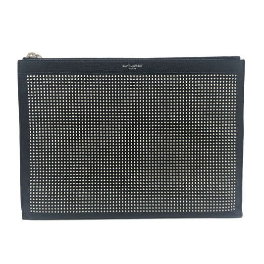 Saint Laurent Studs Flat Cluch Bag Leather Clutch bag Leather Black Used